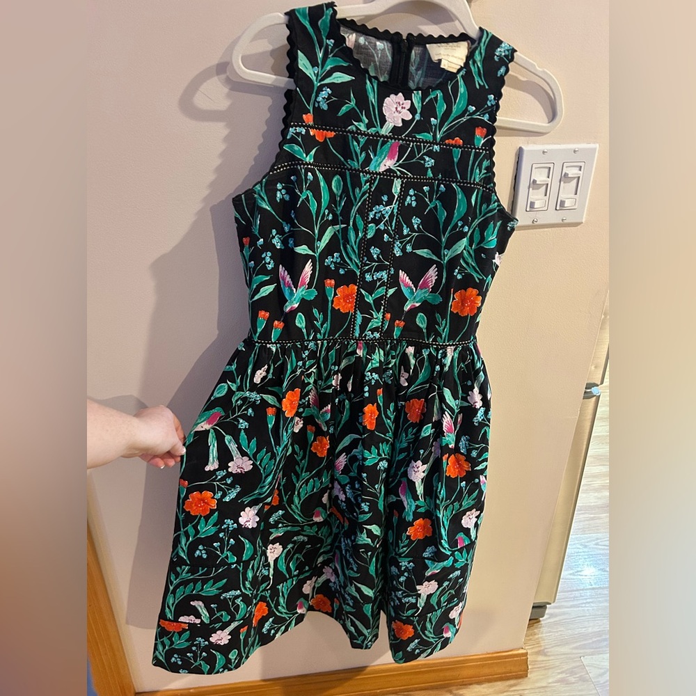 Floral Black Dress with Bird Design